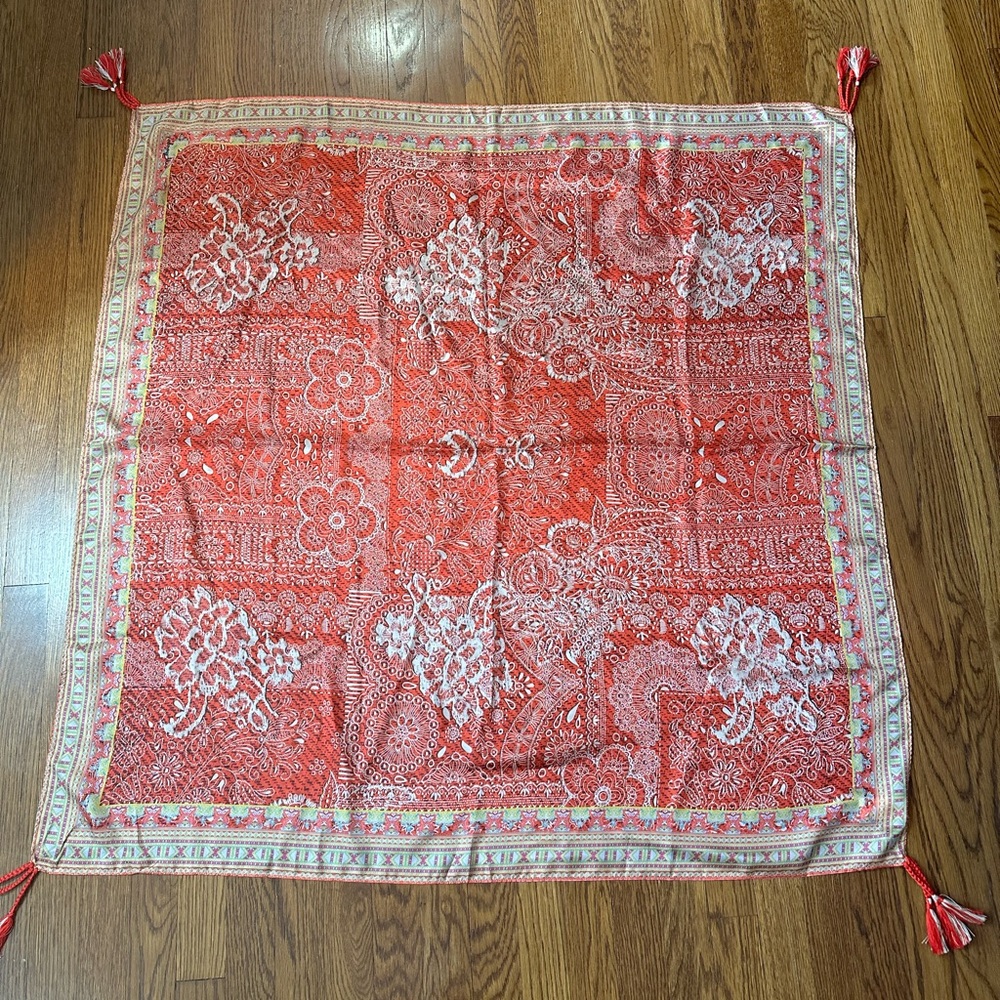 Johnny Was Red Floral Scarf